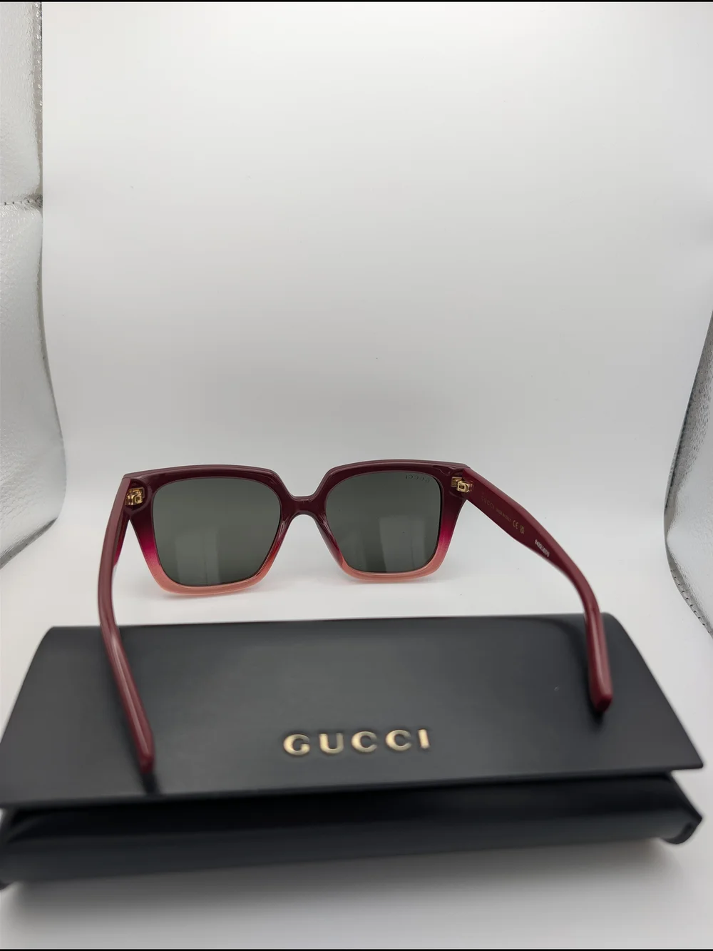 NWT Gucci GG2102S Burgundy Web Logo Sunglasses Square Frames Case Included